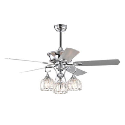 52''Crystal Ceiling Fan Lamp with Remote Control  3 Speed,5 Reversible Blades for Living Room,Dining Room,Bedroom - Home Fusion