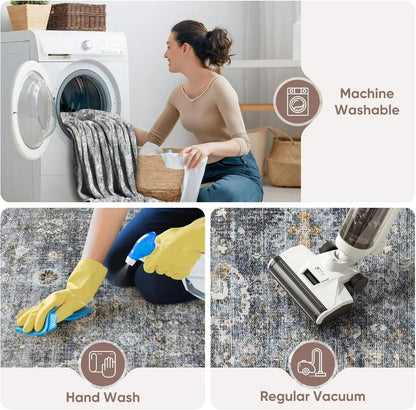 8x10 Rug, Washable Boho Rug Non-Slip Non-Shedding Faux Wool Vintage Rug for Living Room, Dining Room, Kids Playroom, Carpet Home Fusion 8x10 Rug, Washable Boho Rug Non-Slip Non-Shedding Faux Wool Vintage Rug for Living Room, Dining Room, Kids Playroom, Carpet 076823-f9.myshopify.com