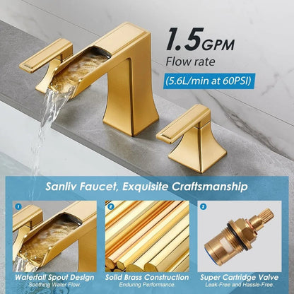 Wide Bathroom Faucet 3 Holes Brushed Gold Bathroom Sink Faucet With Pop-up Drain Wash Hands Sinks Kitchen Basin Luxury Modern - Home Fusion
