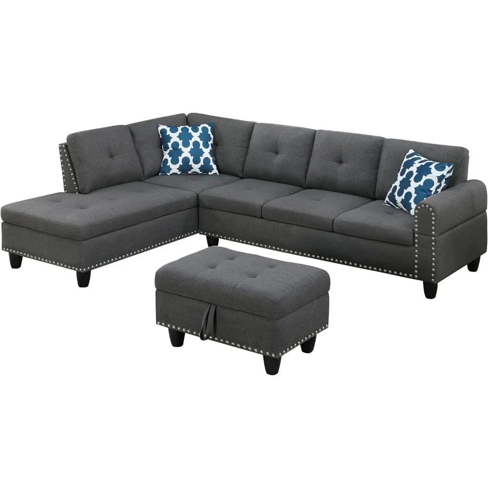 sofa set Living Room Sofas,Convertible Sectional Sofa with Storage, 4 Seat L Shaped Couch with Chaise and Cup Holder, Livings Room Sets 076823-f9.myshopify.com