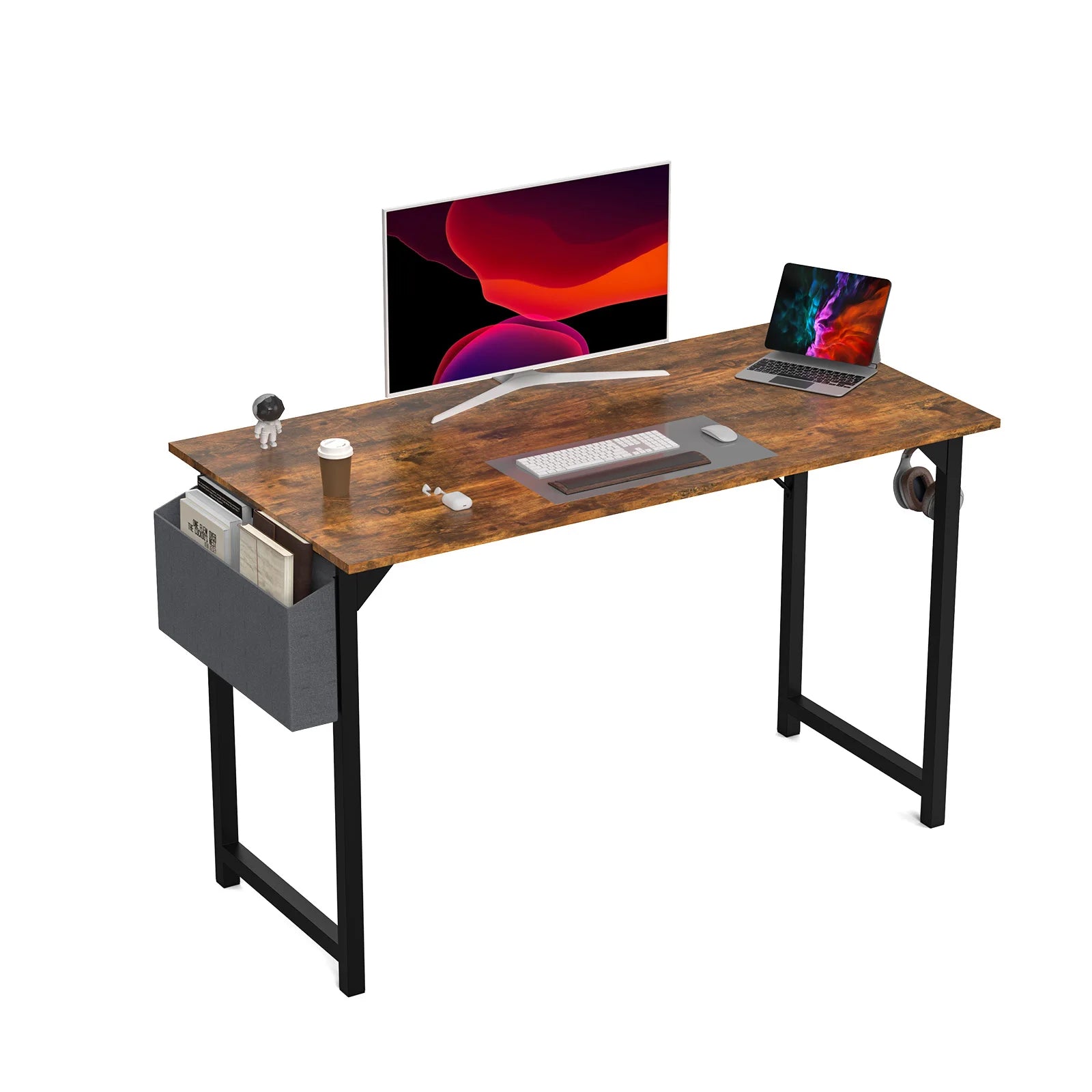JHK Computer Desk Writing Study Office Gaming Table Modern Simple Style Compact with Side Bag Headphone Hook Easy Assembly - Home Fusion