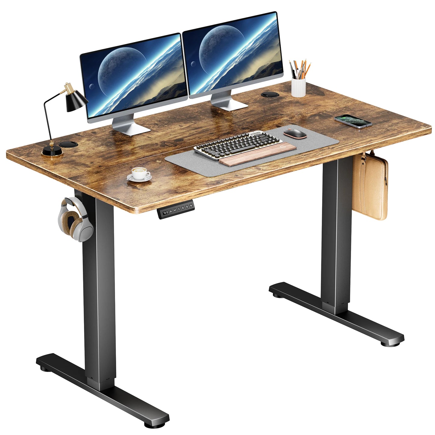 JHK Electric Standing Desk Height Adjustable 40x24 Inch Stand Up Sit Stand Computer Workstation Ergonomic Work Table  Oak - Home Fusion