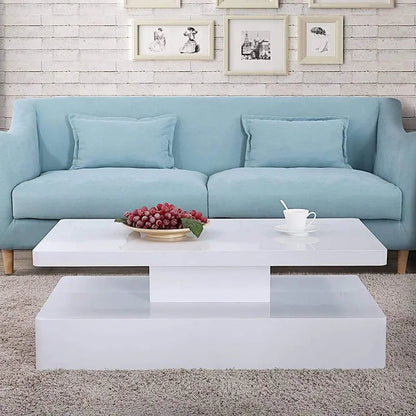 Modern LED Coffee Table 44 Inch, High Glossy Rectangler Center Table with LED Lights &2 Tier for Home Living Room - Home Fusion