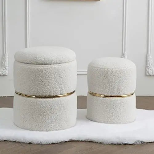 Round Black Velvet  Ottoman , Modern Upholstered Vanity Ottoman Footrest Stool Indoor Ottoman for Entryway Living Room Bedroom D - Home Fusion