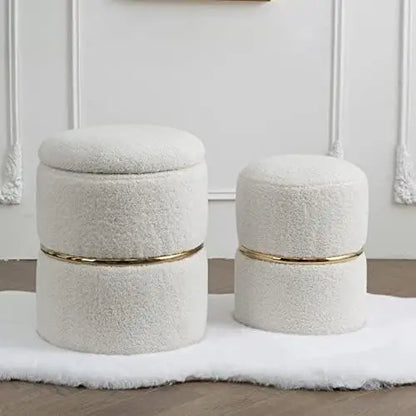 Round Black Velvet  Ottoman , Modern Upholstered Vanity Ottoman Footrest Stool Indoor Ottoman for Entryway Living Room Bedroom D - Home Fusion