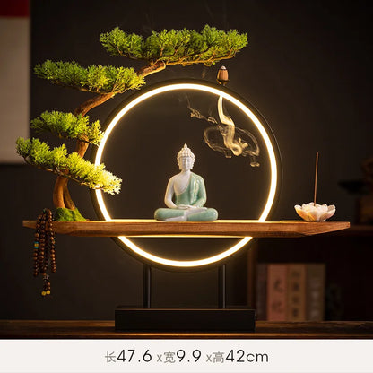 Sakyamuni Buddha Statue Large Buddhist statue Tathagata Buddha Figure Buddha Led ring light For Living Room Incense Porch - Home Fusion
