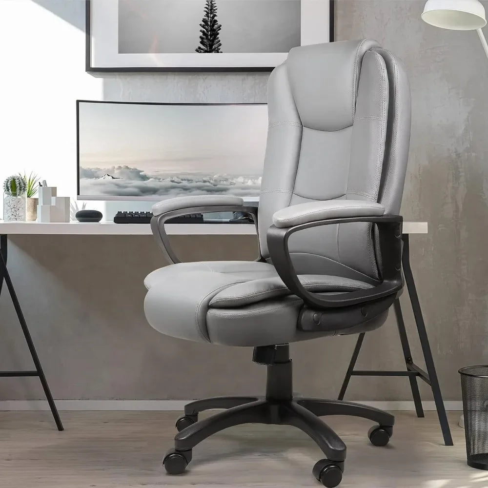 Desk office 400 lb Large and tall office chair PU leather computer chair Executive office chair leg rest and waist support - Home Fusion