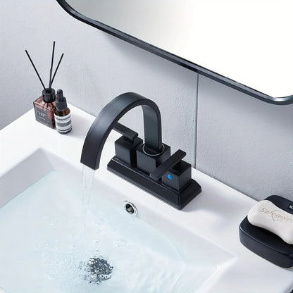 Matte Black Bathroom Faucet Black 4 Inch Centerset Bathroom Faucet for 3 Hole Waterfall 2 Handle Lavatory RV Bathroom Sink Fauc - Home Fusion