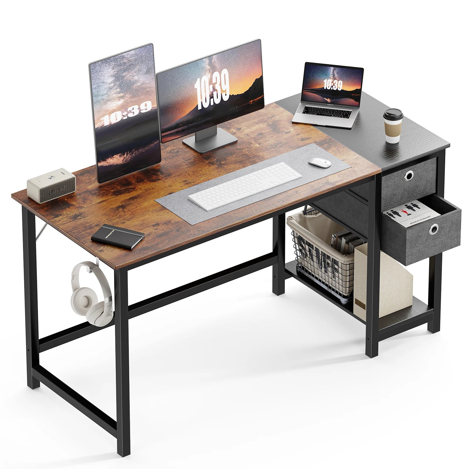 JHK Computer Desk With Drawers 55 Inch Home Office Desk Writing Desk Work Desk PC Table Study Desk With 2-Tier Drawers - Home Fusion