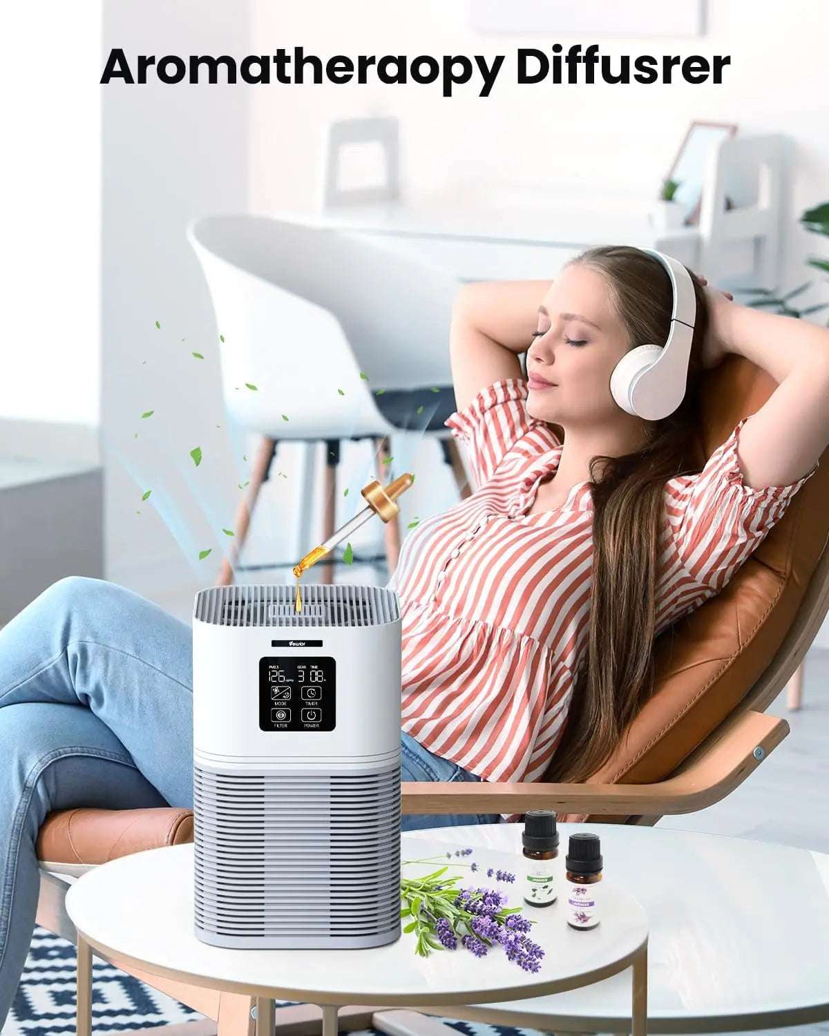 2 in 1 Air Purifier for Home Allergies Pets Hair Odor Eliminators, Aromatherapy diffuser and Auto Mode, Quiet Air Cleaner - Home Fusion
