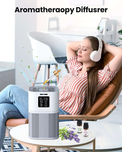 2 in 1 Air Purifier for Home Allergies Pets Hair Odor Eliminators, Aromatherapy diffuser and Auto Mode, Quiet Air Cleaner - Home Fusion