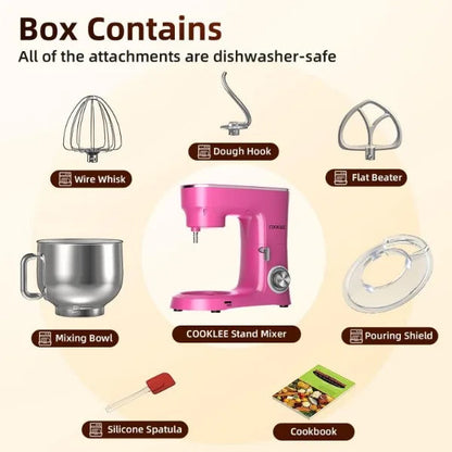 COOKLEE Stand Mixer, 9.5 Qt. 660W 10-Speed Electric Kitchen Mixer with Dishwasher-Safe Dough Hooks, Flat Beaters Home Fusion