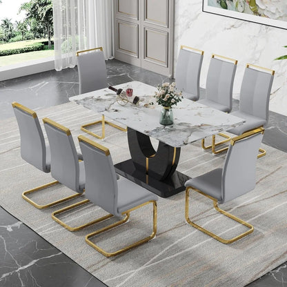 Dining Table Set for 8, Counter Height Dining Table Set, 9 Piece Dining Room Table Set for Kitchen and Living Room Furniture - Home Fusion