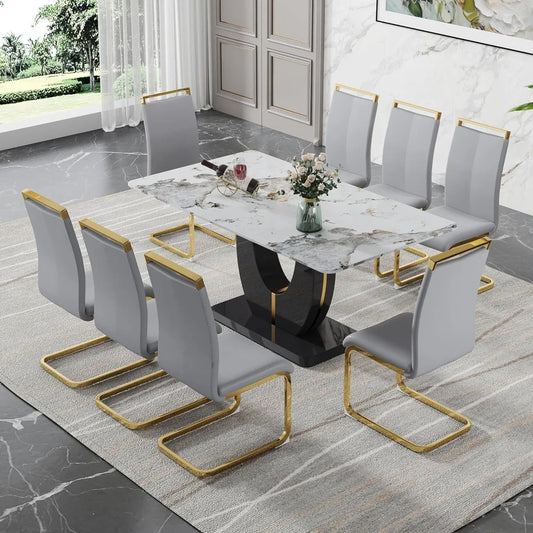 Dining Table Set for 8, Counter Height Dining Table Set, 9 Piece Dining Room Table Set for Kitchen and Living Room Furniture - Home Fusion