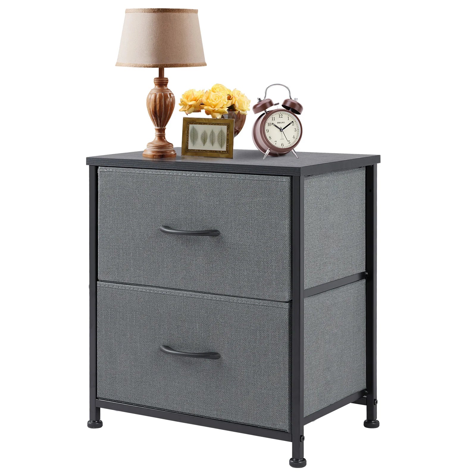 JHK Nightstand with 2 Fabric Drawers – Bedside Table & Storage Cabinet - Home Fusion