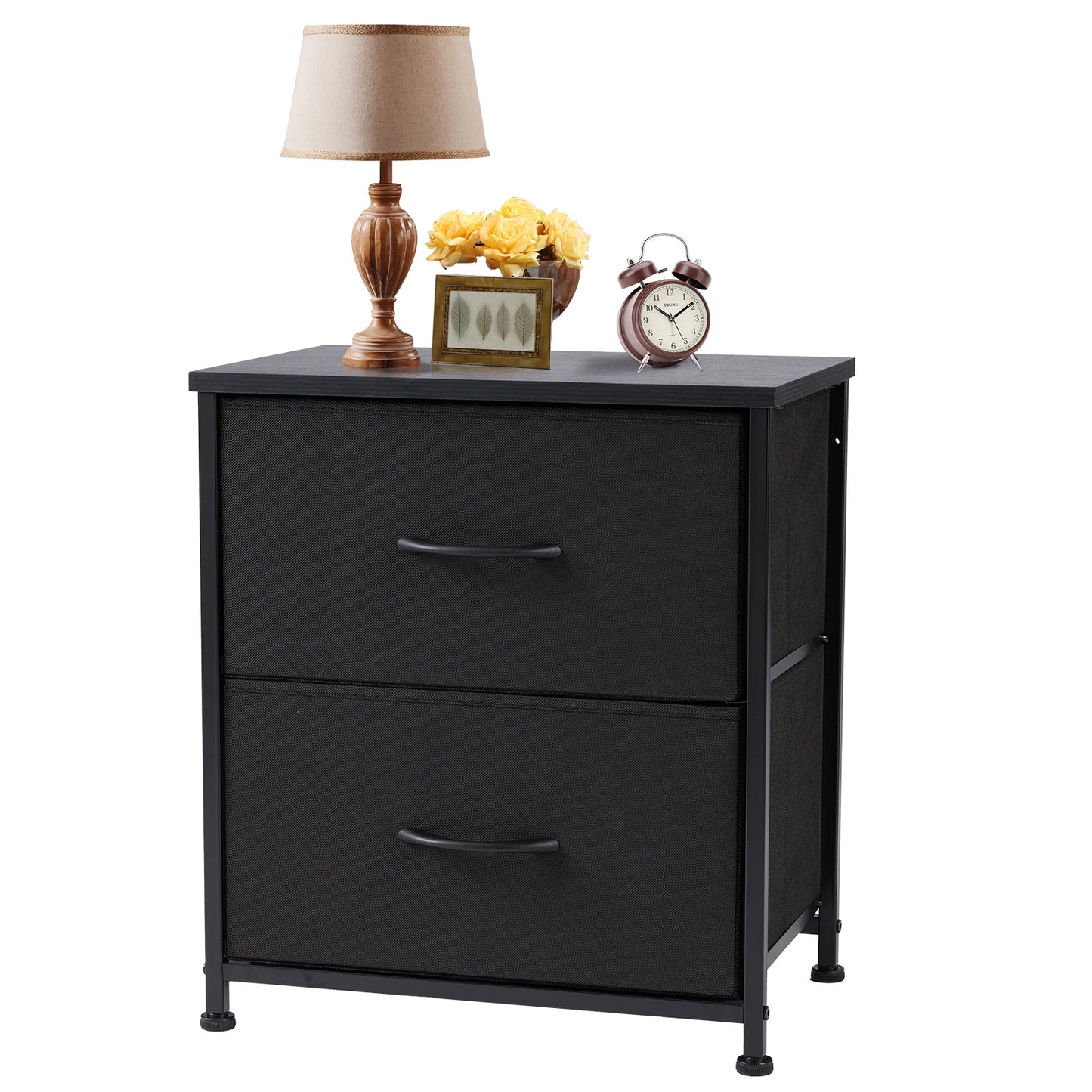 JHK Nightstand with 2 Fabric Drawers – Bedside Table & Storage Cabinet - Home Fusion