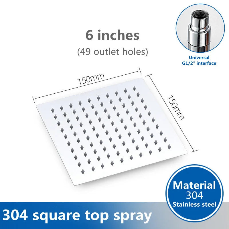 DOODII Removable Shower Heads Stainless Steel Square Round Rainfall Shower Head High Pressure Handheld Bathroom Accessories - Home Fusion