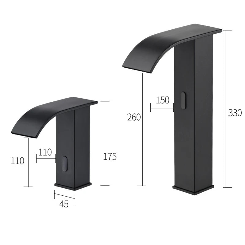 Luxury Matte Black Sensor Bathroom Faucet Cold and Hot Deck Mounted Tap Short and Tall Sink Mixer - Home Fusion