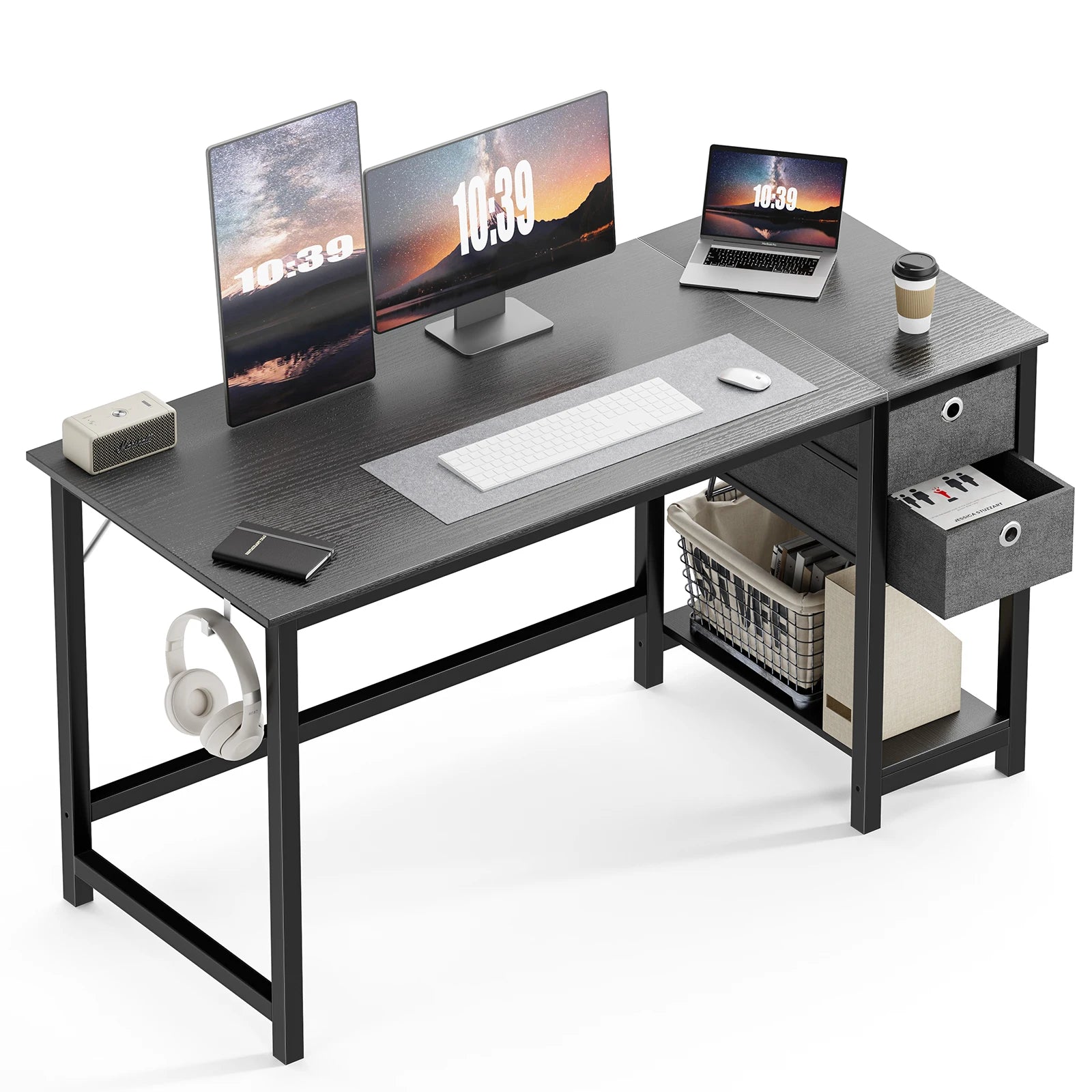 JHK Computer Desk With Drawers 55 Inch Home Office Desk Writing Desk Work Desk PC Table Study Desk With 2-Tier Drawers - Home Fusion