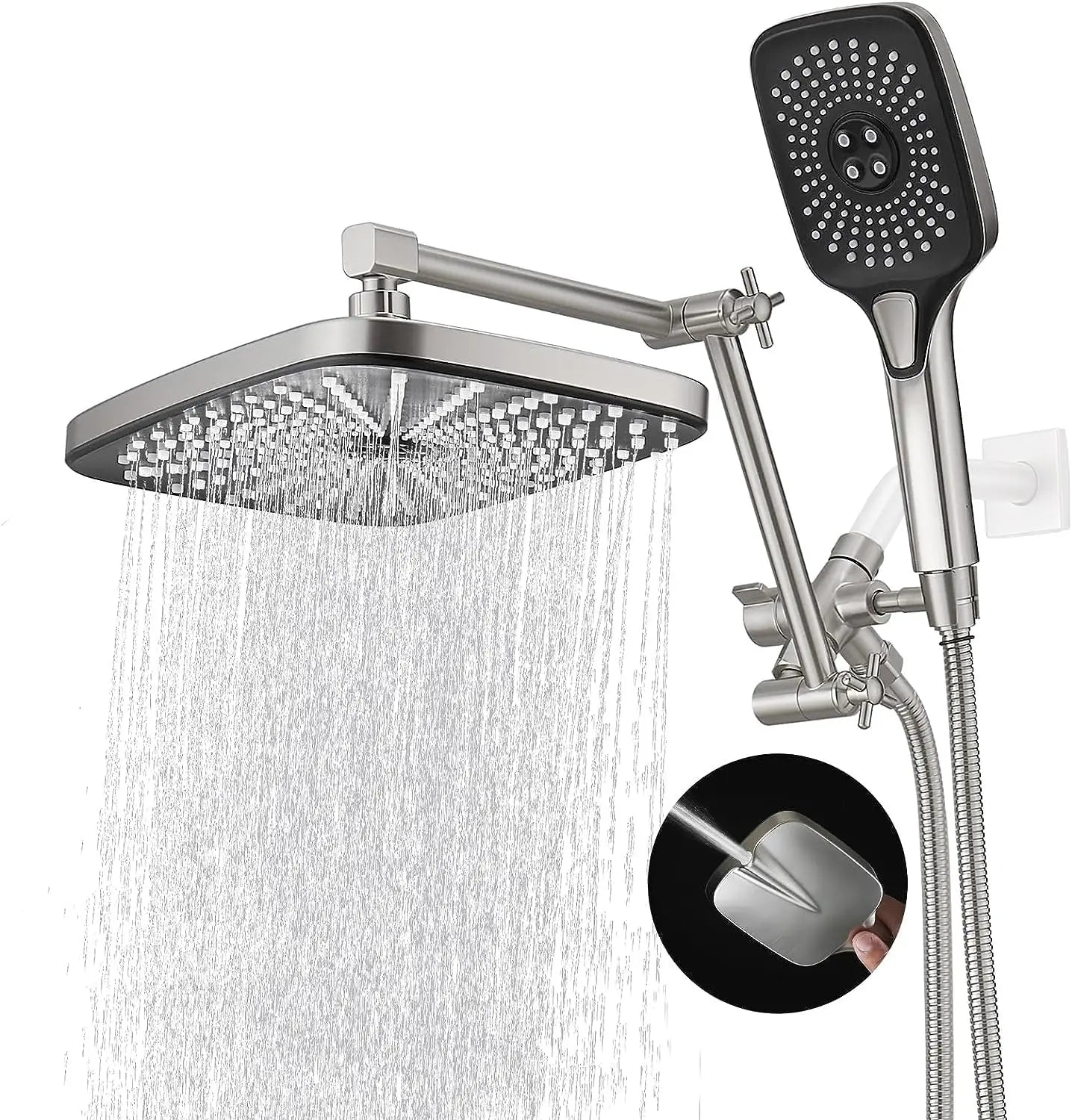 shower head，14 Inch Shower Head With Handheld, High-Pressure Rain/Rainfall Shower Heads With 3+1 Settings Handheld Spray, - Home Fusion