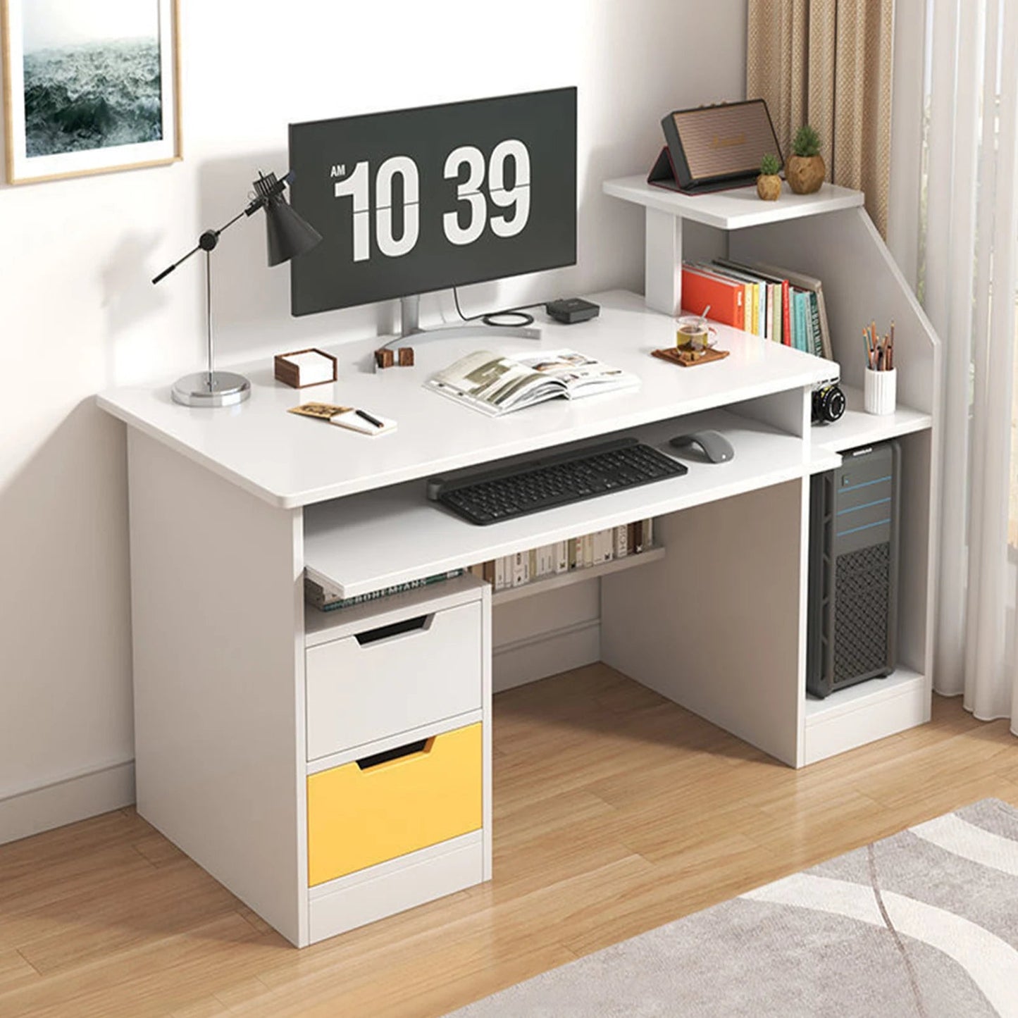 Room Desk Study White Multipurpose Home Office Computer Writing Desk Furniture Table Desks Reading Gaming Desktop Bedroom Wood - Home Fusion