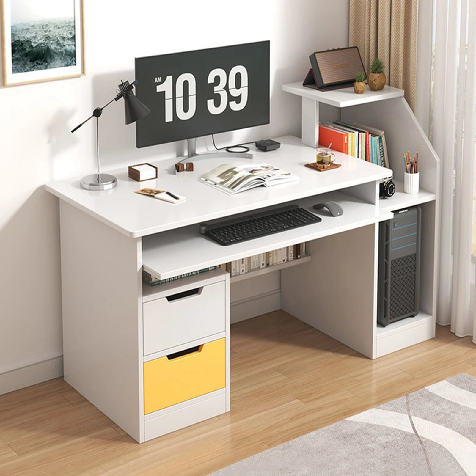 Room Desk Study White Multipurpose Home Office Computer Writing Desk Furniture Table Desks Reading Gaming Desktop Bedroom Wood - Home Fusion