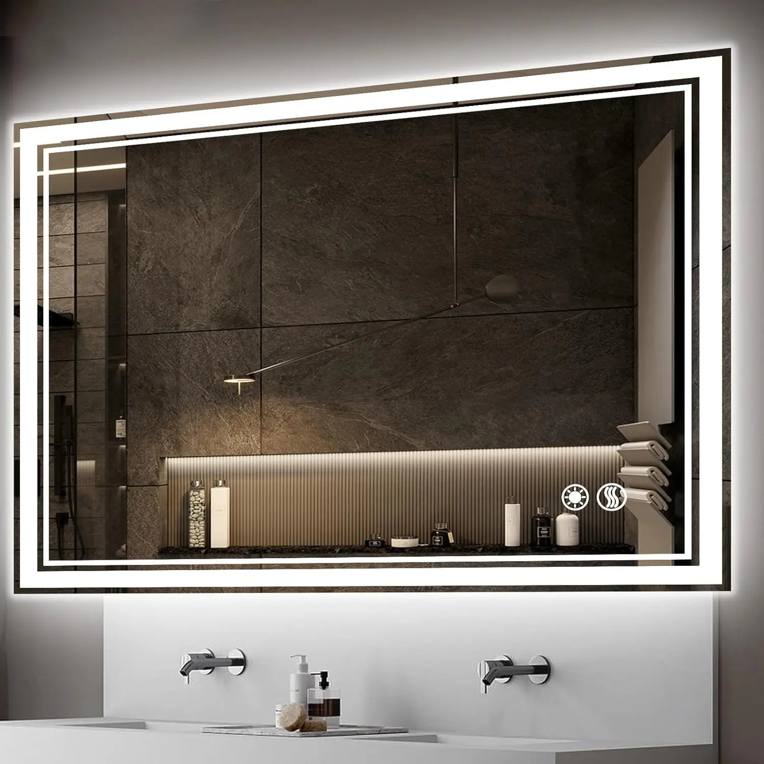44375243161771 LED Mirror for Bathroom  with LED Lights Anti-Fog Dimmable 3 Colors Front and Backlit Lights LED Bathroom 076823-f9.myshopify.com