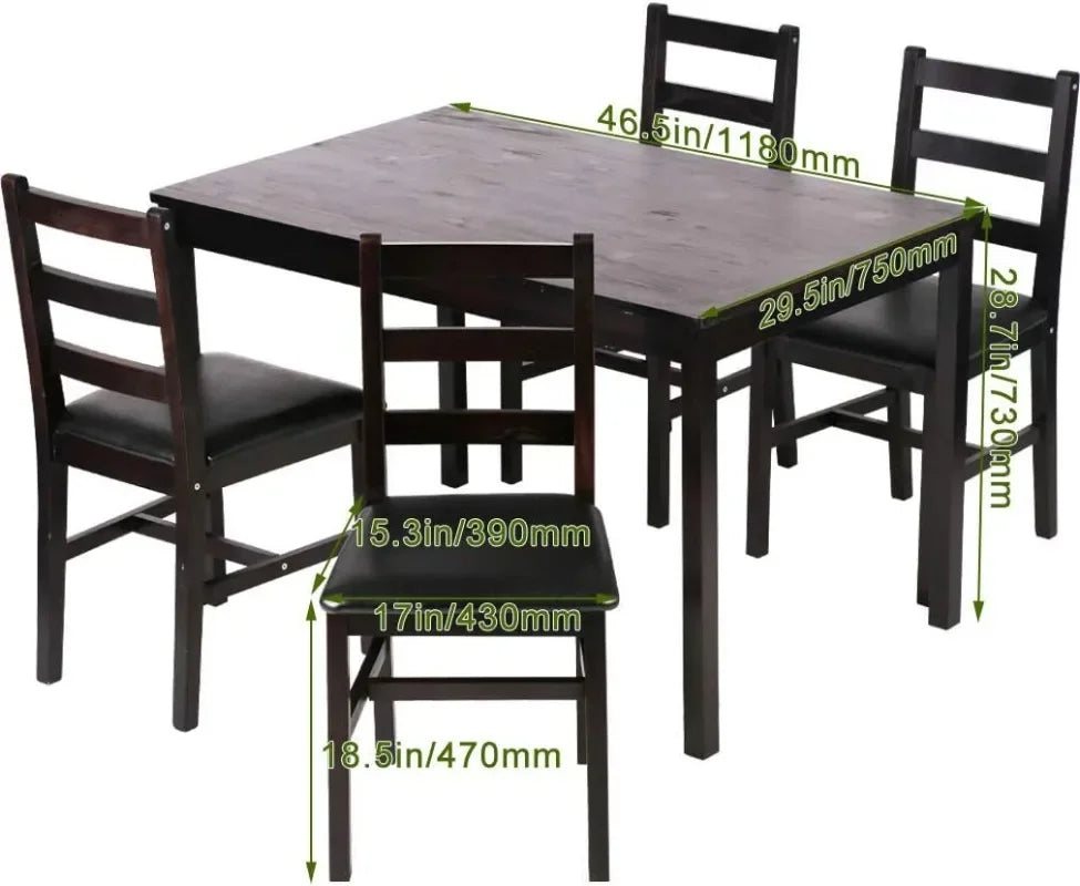 FDW Kitchen Table and Chairs for 4 Dining Room Table Set,Wood Elegant Kitchen Sets for Small Space,Dark Brown - Home Fusion