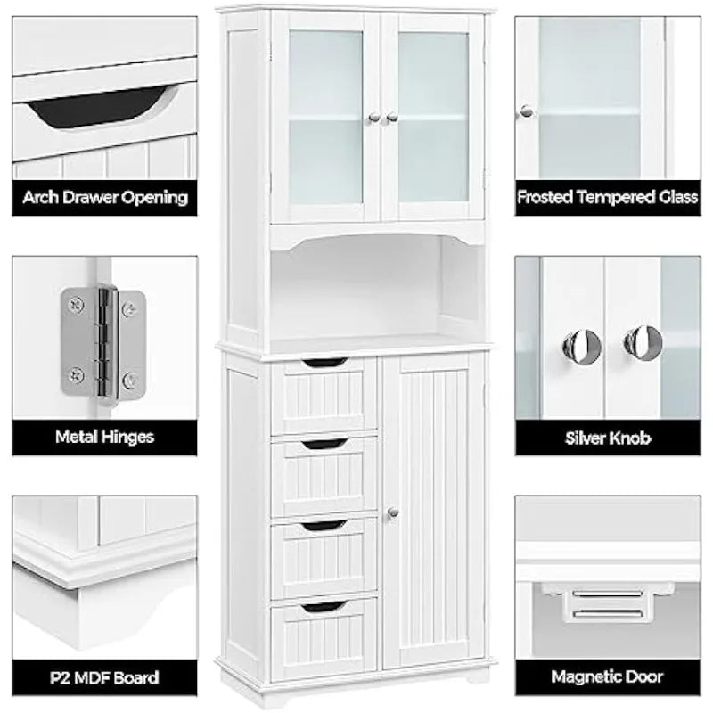 Tall Storage Cabinet with Glass Door, Bathroom Floor Cabinet 65.5″, Kitchen Pantry Storage Cabinet with Open Compartment Home Fusion Tall Storage Cabinet with Glass Door, Bathroom Floor Cabinet 65.5″, Kitchen Pantry Storage Cabinet with Open Compartment 076823-f9.myshopify.com