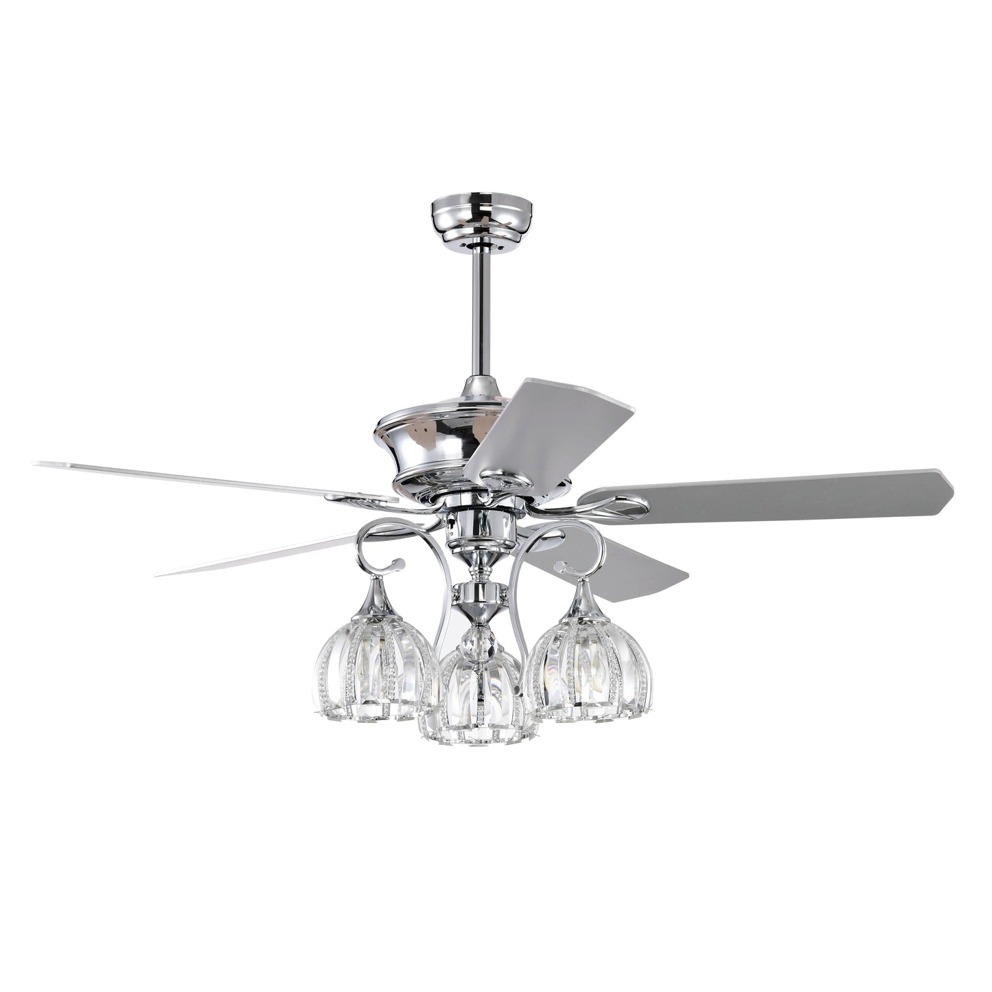 52''Crystal Ceiling Fan Lamp with Remote Control  3 Speed,5 Reversible Blades for Living Room,Dining Room,Bedroom - Home Fusion