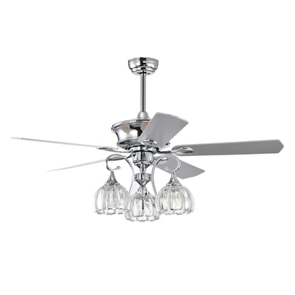 52''Crystal Ceiling Fan Lamp with Remote Control  3 Speed,5 Reversible Blades for Living Room,Dining Room,Bedroom - Home Fusion