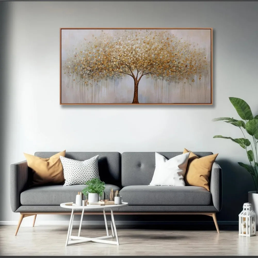 Wall Art Gold Abstract Tree of Life Framed Modern Artwork Canvas Painting Textured Tree Pictures Wall Decor Home Decor Wall - Home Fusion