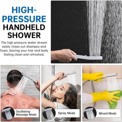 All Metal 12 Inch Shower Head with Massage Mode Handhelde, Rain Shower Head with Handheld Spray Combo, 3-Way Diverter with Paus - Home Fusion