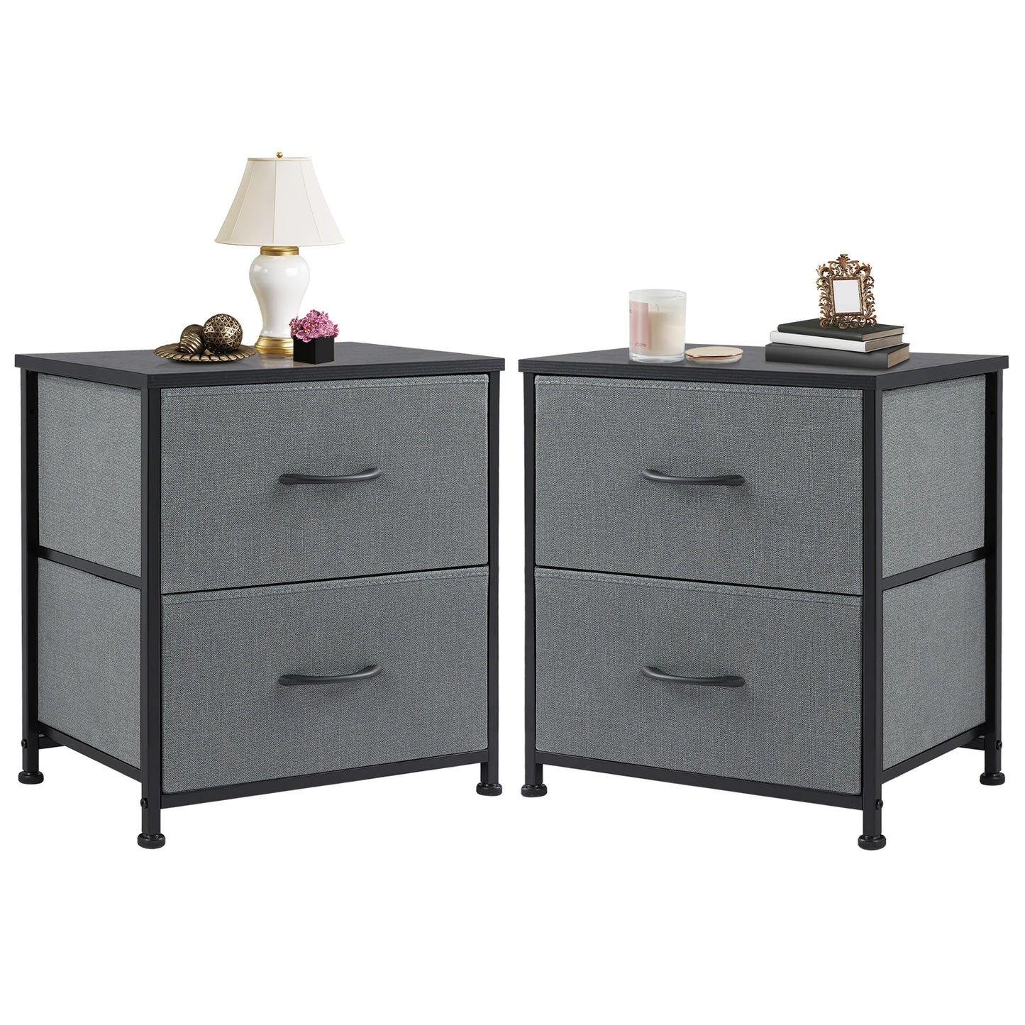 JHK Nightstand with 2 Fabric Drawers – Bedside Table & Storage Cabinet - Home Fusion