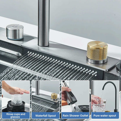 304 Stainless Steel Waterfall Kitchen Sink Sink Large Single basin With Large Single Slot Sink Above Counter With Cup Disher 304 Stainless Steel Waterfall Kitchen Sink Sink Large Single basin With Large Single Slot Sink Above Counter With Cup Disher 076823-f9.myshopify.com