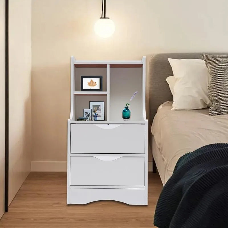2-Drawer Bedroom Night Stand Bedside Table Furniture End Side Storage Desk White Home Fusion