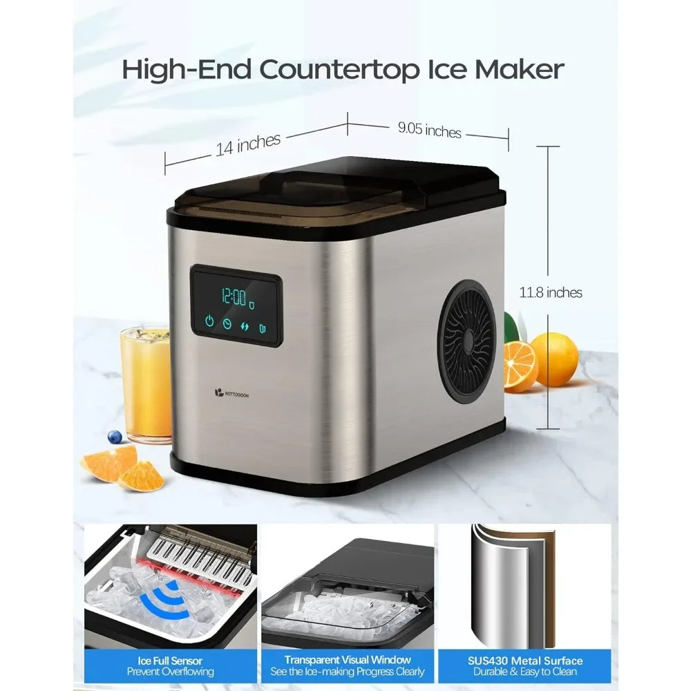 Ice Maker Countertop, Portable Ice Maker Machine, 28lbs/24Hrs, with Self Cleaning, Time Reservation, Include Scoop & Basket - Home Fusion