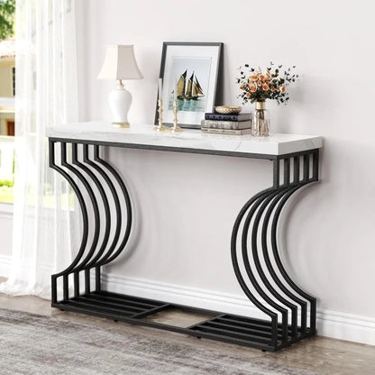 console table Modern Entryway Table, Console Table, 47.24" Faux Marble Narrow Sofa Table Free Combine Two Different Shape for Hallway Entrance 076823-f9.myshopify.com