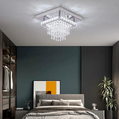 Luxury Crystal Square Bright Led Chandelier Modern Pendant Light Ceiling Lamp Dimmable Flush Mount Bedroom Dinning Living Room Home Fusion