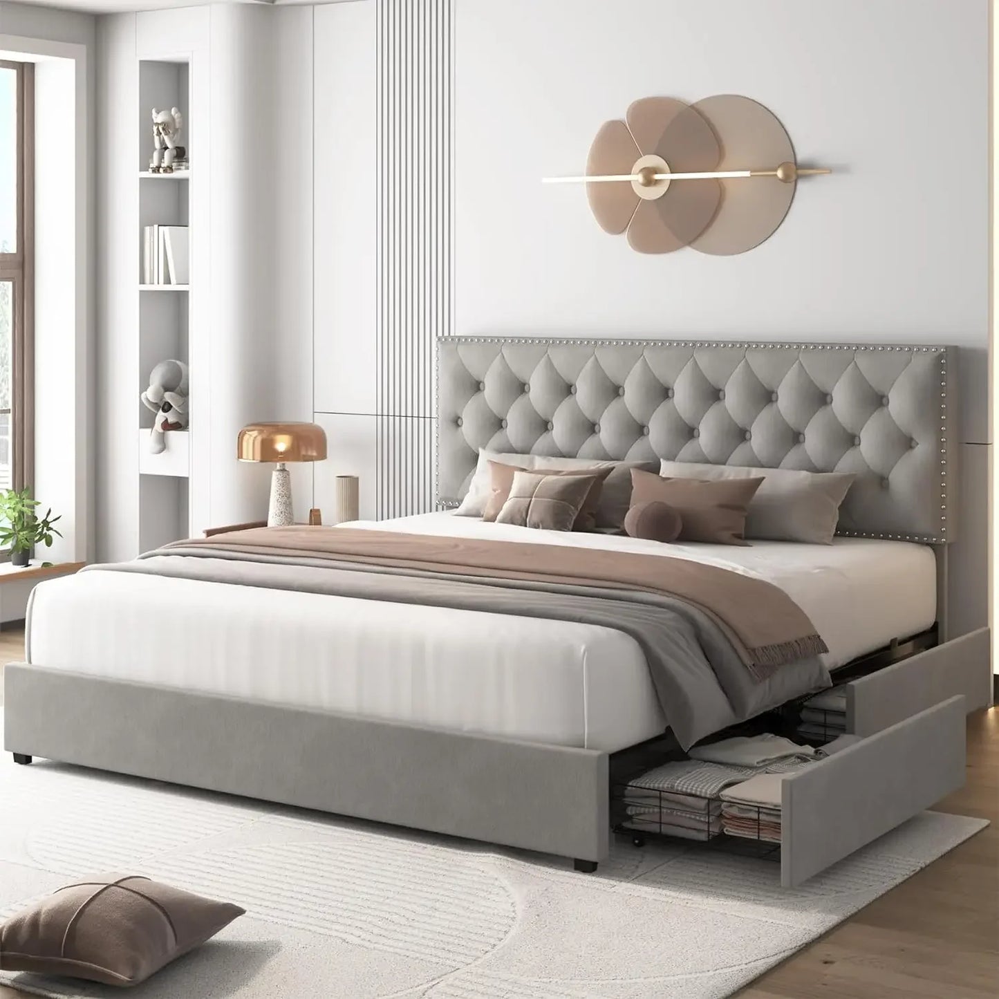 Platform Beds & Bed Frames King Size Bed Frame with 4 Storage Drawers. 076823-f9.myshopify.com