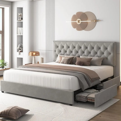 Platform Beds & Bed Frames King Size Bed Frame with 4 Storage Drawers. 076823-f9.myshopify.com