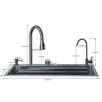 304 High 1uality Intelligent Digital Display  Waterfall Kitchen Sink Large Single Slot Integrated Digital Display Faucet Set - Home Fusion