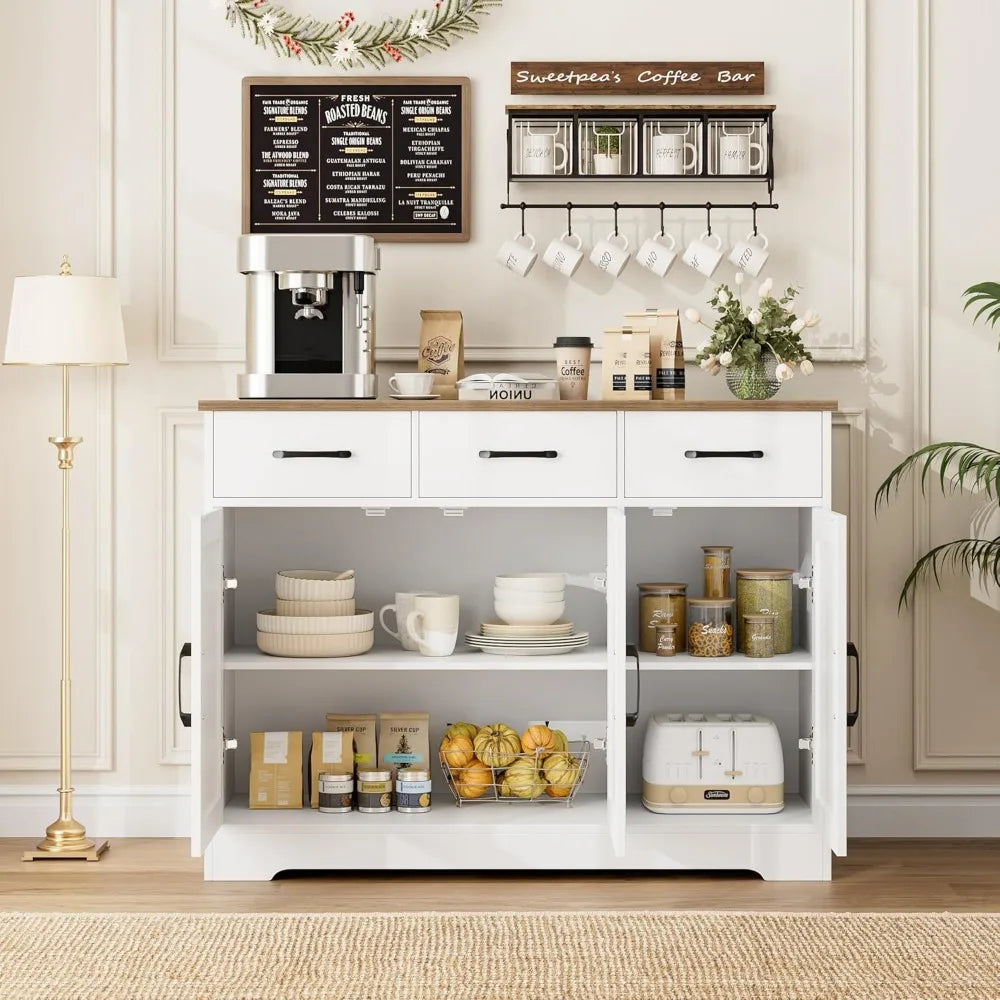 Modern Farmhouse Sideboard Buffet Cabinet, Barn Doors Buffet Storage Cabinet with Drawers and Shelves - Home Fusion