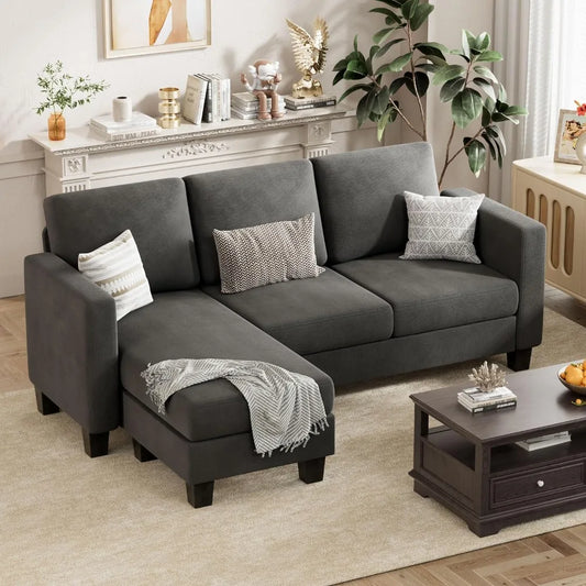 Convertible Sectional Sofa Couch L-Shaped Sofa with Linen Fabric.