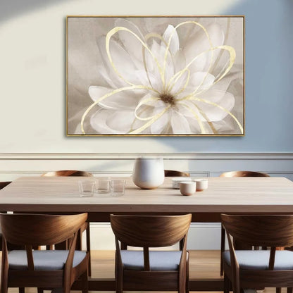 Living room flower wall art 32x48 inch gold large artwork painting.