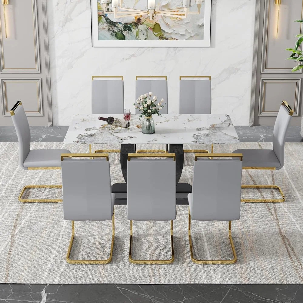 Dining Table Set for 8, Counter Height Dining Table Set, 9 Piece Dining Room Table Set for Kitchen and Living Room Furniture Home Fusion