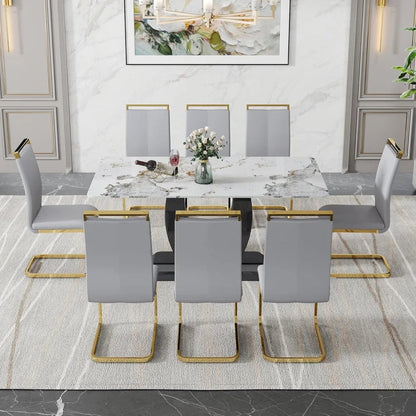 Dining Table Set for 8, Counter Height Dining Table Set, 9 Piece Dining Room Table Set for Kitchen and Living Room Furniture Home Fusion