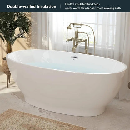 Acrylic freestanding bathtub, modern soaking tub with drain and overflow Including assembly - Home Fusion