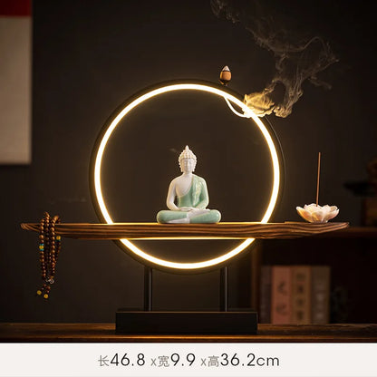 Sakyamuni Buddha Statue Large Buddhist statue Tathagata Buddha Figure Buddha Led ring light For Living Room Incense Porch - Home Fusion
