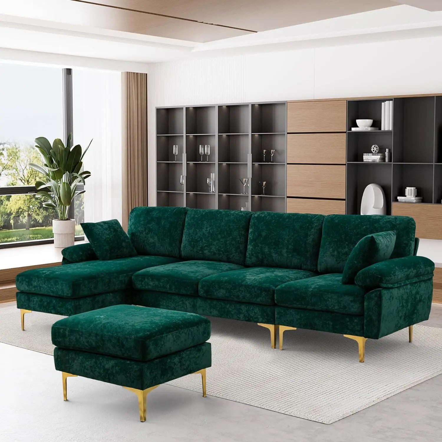 44404354056363 U-Shaped Sectional Sofa Couch,Sofa Set for Living Room,Convertible Velvet Couch Set with Chaise Lounge,Ottoman and Pillows 076823-f9.myshopify.com